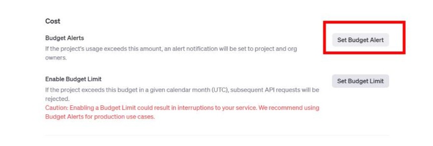 OpenAIのBudgetアラート設定